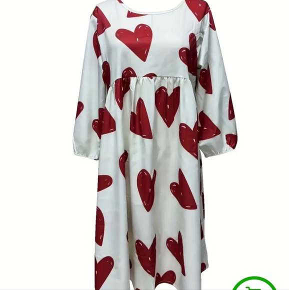 White and Red 3/4 sleeve Crew Neck Sundress - Picture 5 of 6